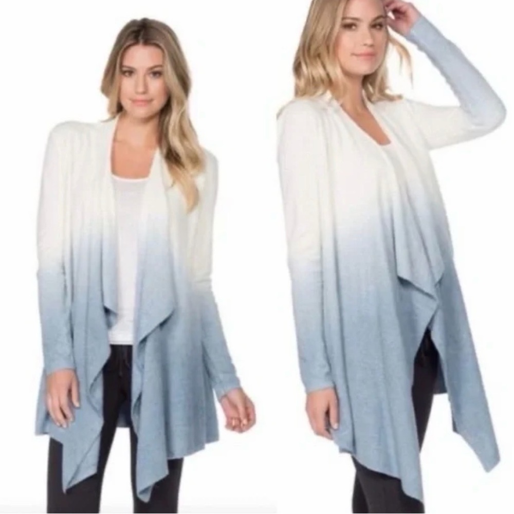 Barefoot Dreams Ombre White to Light Blue Draped Cardigan